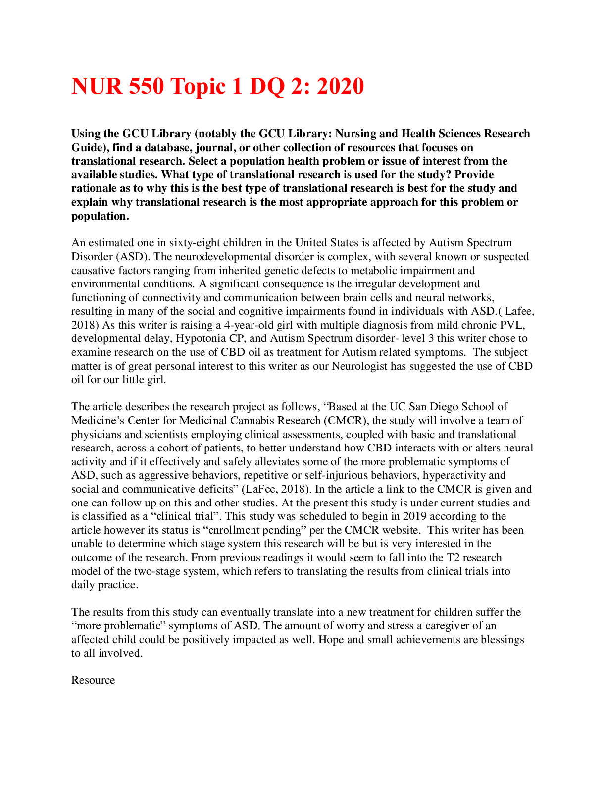 Preview image for NUR 550 Topic 1 DQ 2: 2020